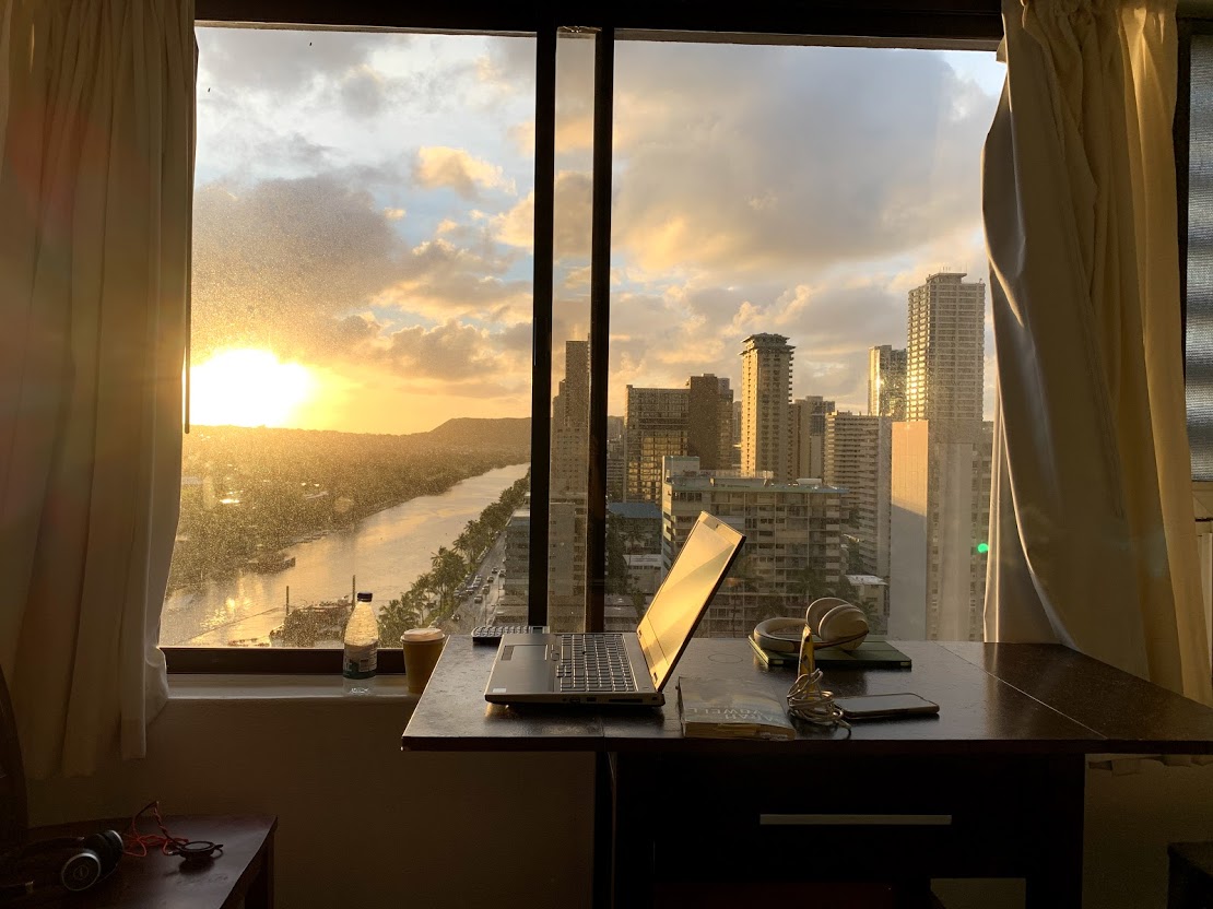 *Typical 7 a.m. sunrise from our perch in the Hawaiian Monarch*